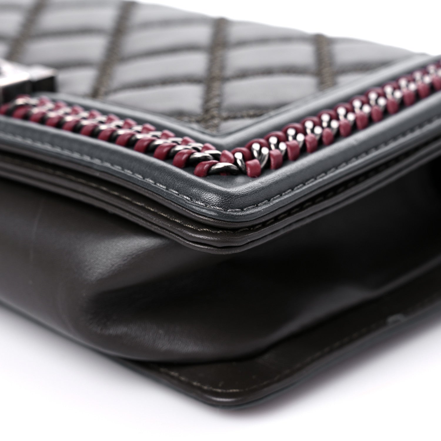 Chanel Calfskin Quilted Medium Boy Top Handle Flap Burgundy Black Blue 8 of 13
