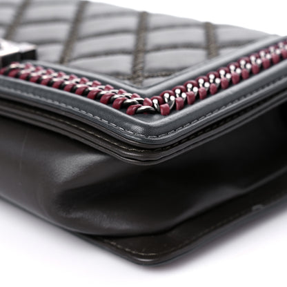 Chanel Calfskin Quilted Medium Boy Top Handle Flap Burgundy Black Blue 8 of 13