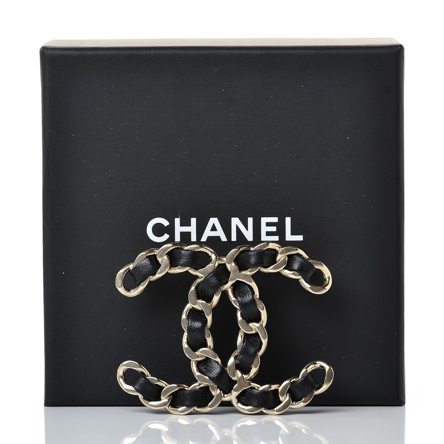 Lambskin Chain CC Brooch Black Gold