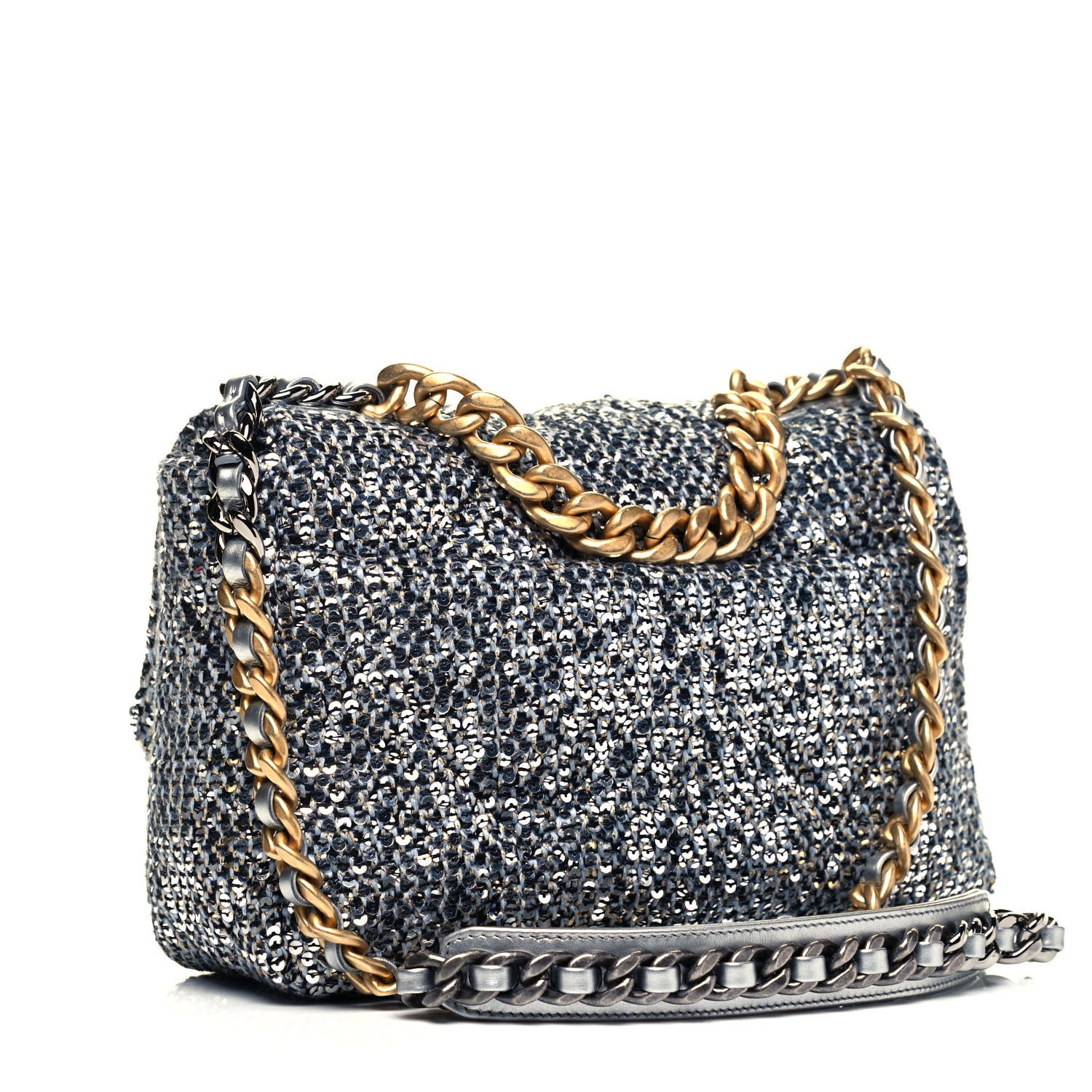 Chanel Sequin Quilted Medium Chanel 19 Flap Silver 3 of 9