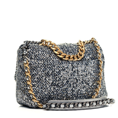 Chanel Sequin Quilted Medium Chanel 19 Flap Silver 3 of 9
