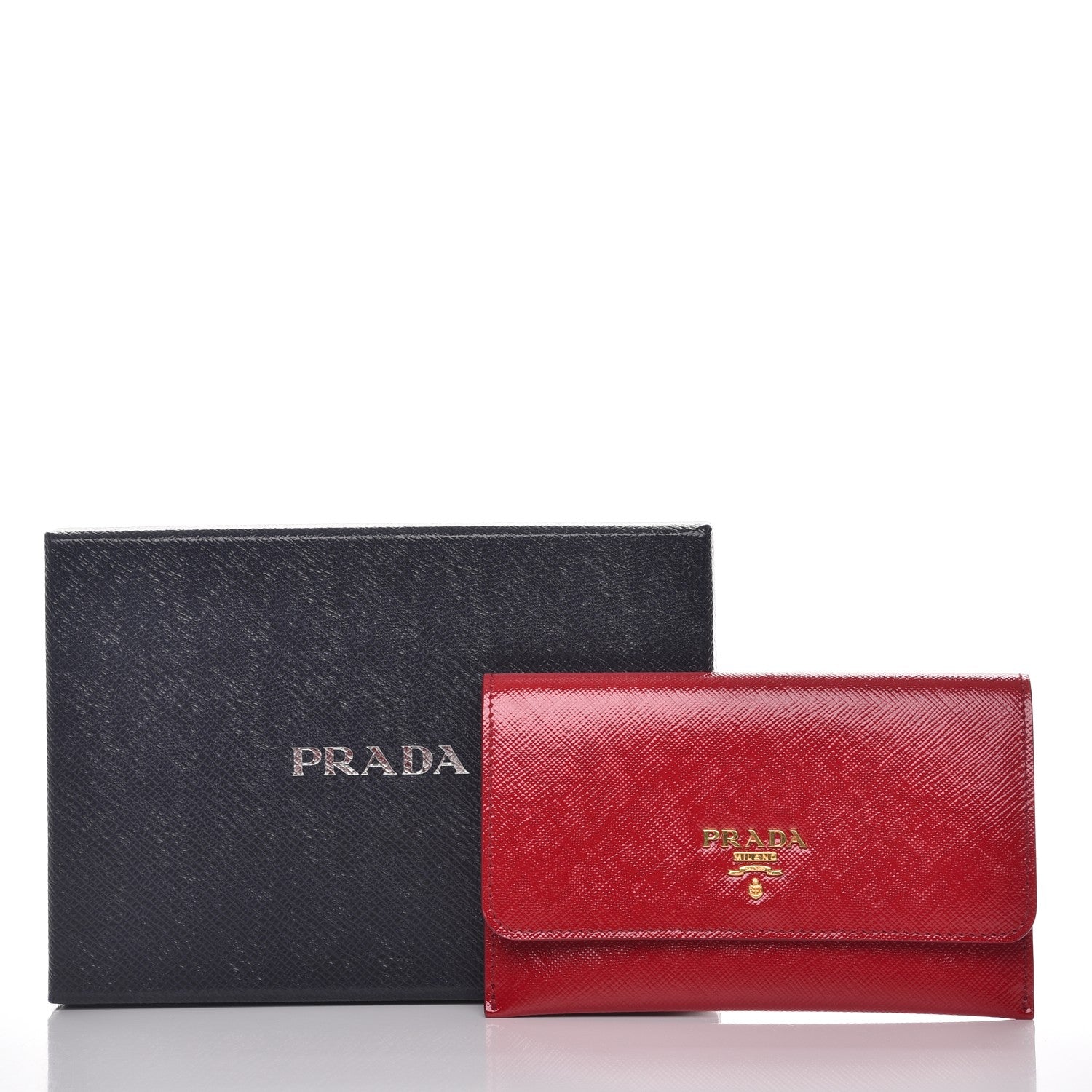 Prada Saffiano Vernice Metal Card Holder Rosso 8 of 8