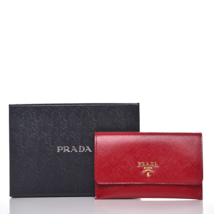 Prada Saffiano Vernice Metal Card Holder Rosso 8 of 8