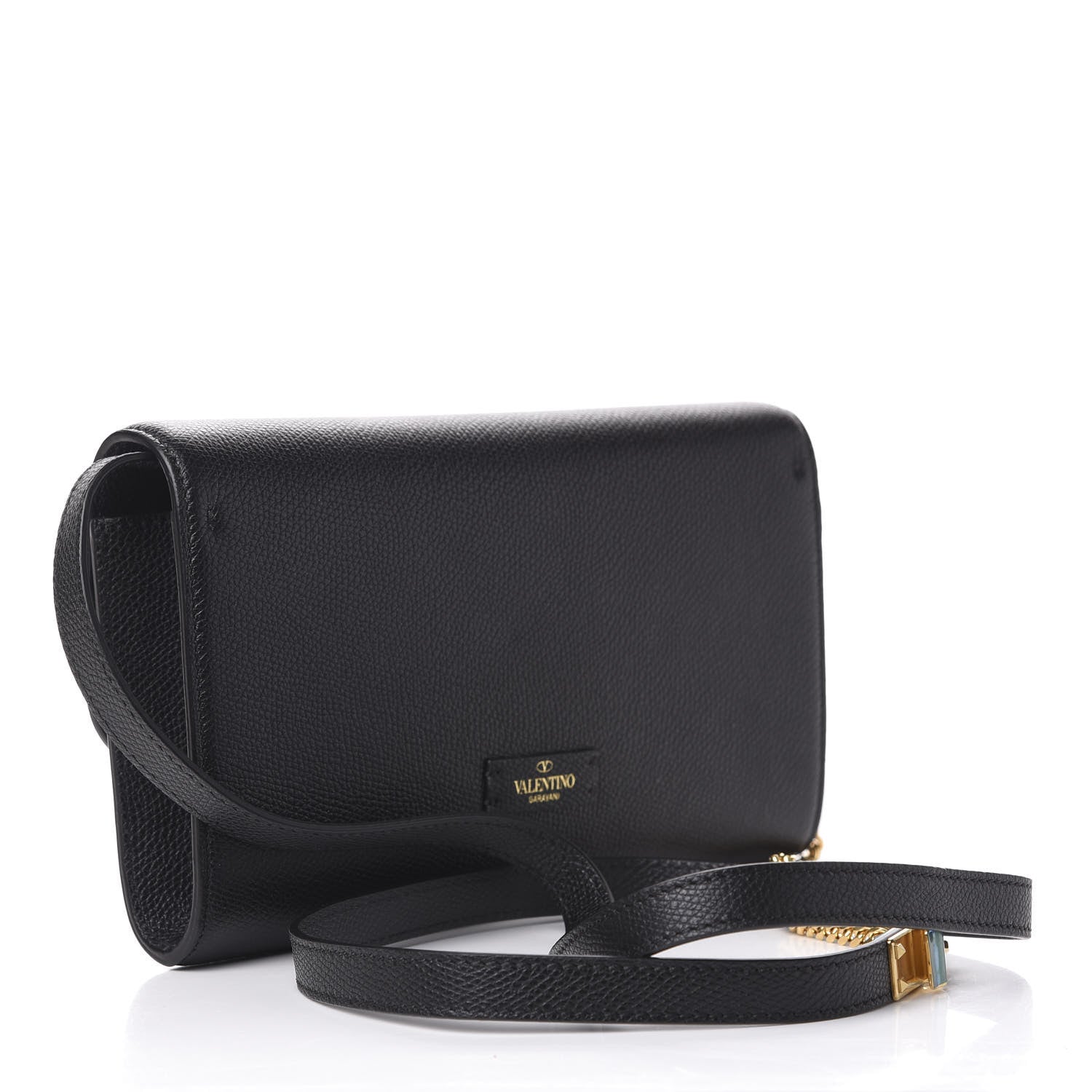 Valentino Garavani Grained Calfskin VSling Clutch With Shoulder Strap Black 3 of 9