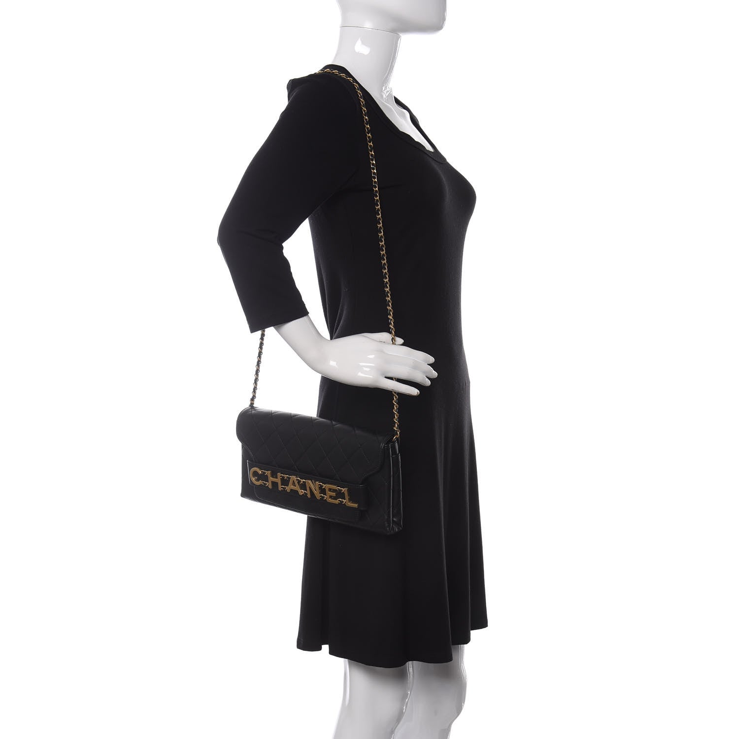 Chanel Calfskin Quilted Enchained Clutch Black 2 of 10