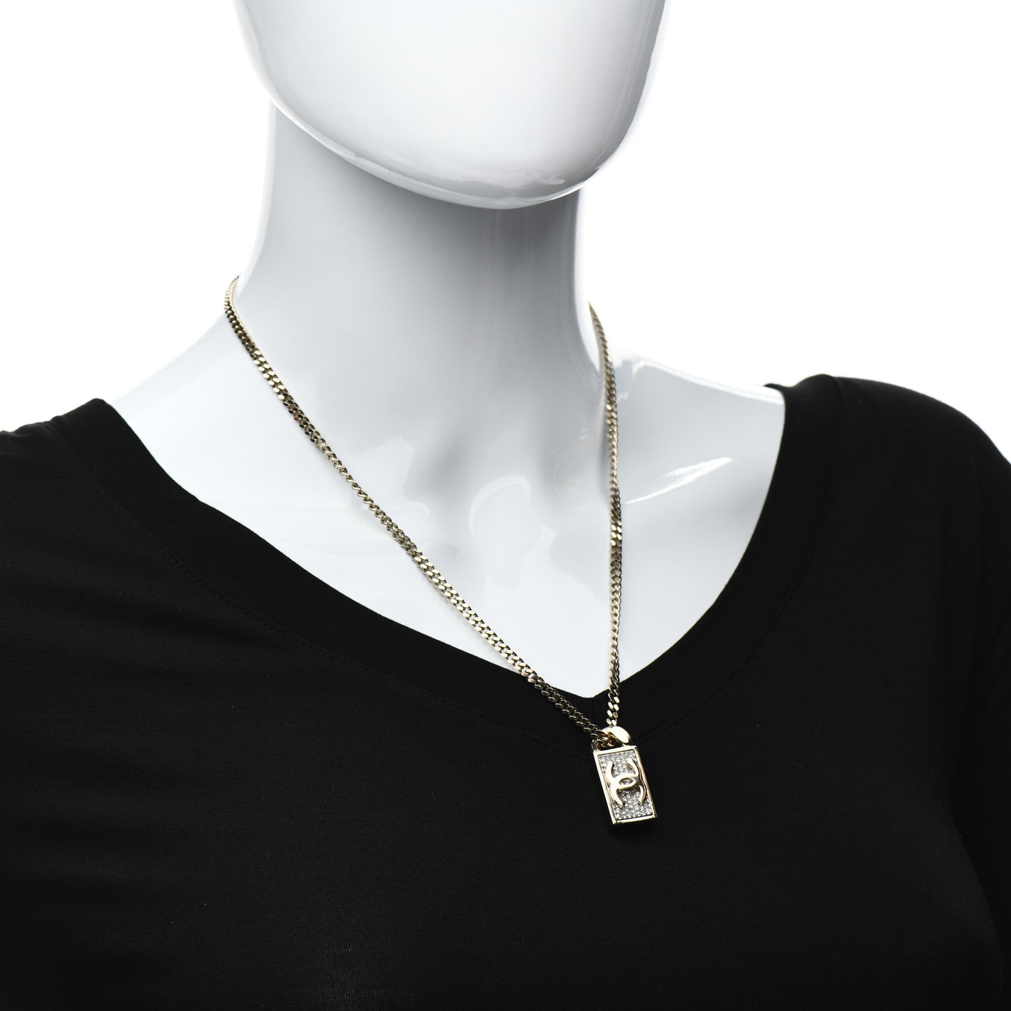 Crystal Dog Tag Charm Necklace Gold