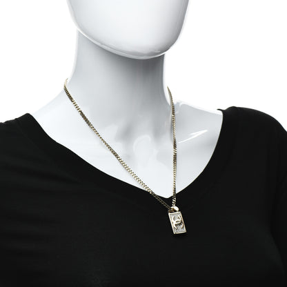 Chanel Crystal Dog Tag Charm Necklace Gold 2 of 4