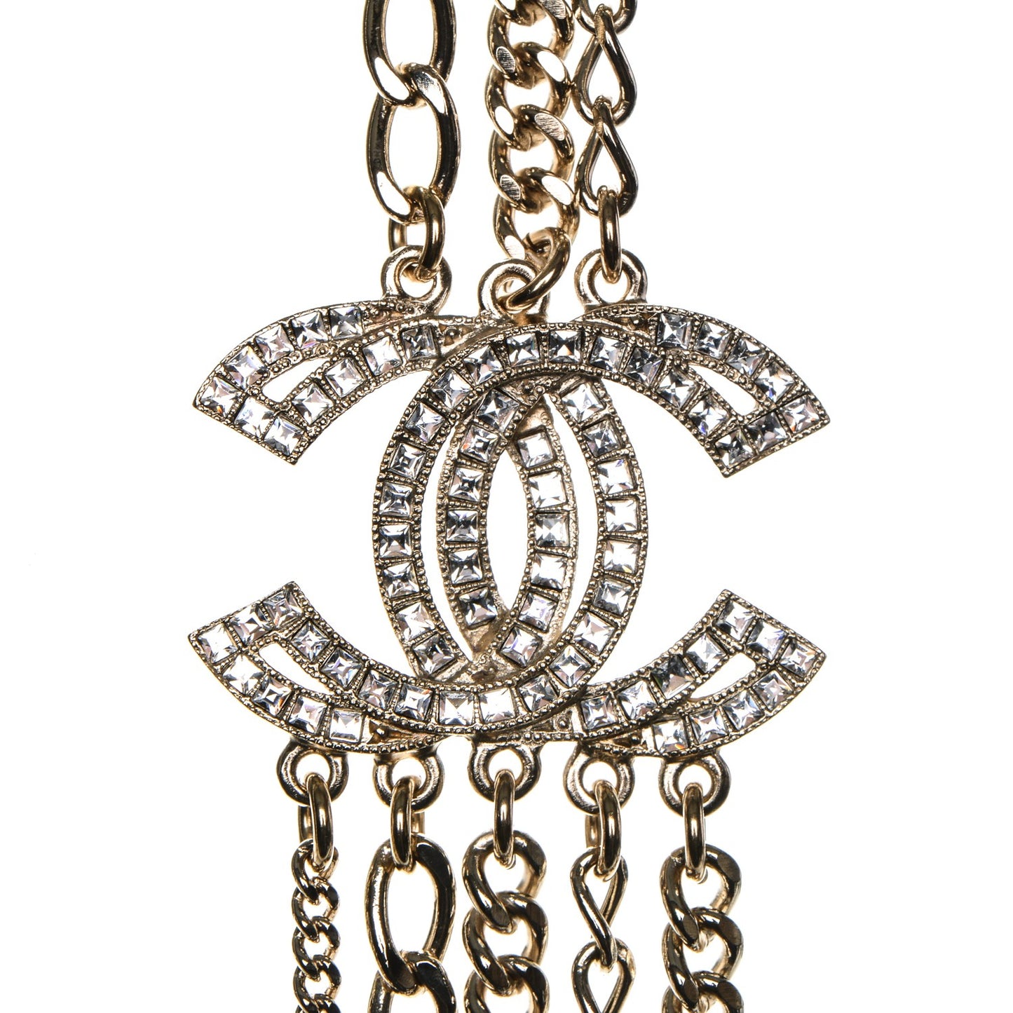 Multi Strand Chain Baguette Crystal CC Necklace Gold