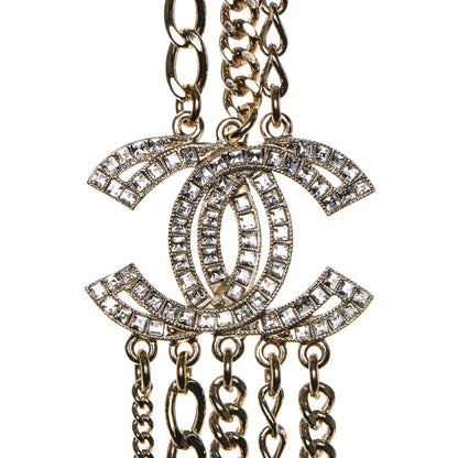 Chanel Multi Strand Chain Baguette Crystal CC Necklace Gold 4 of 5