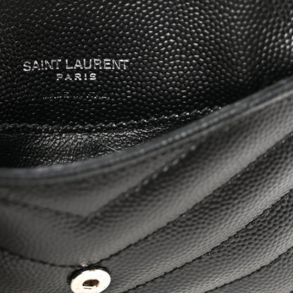 Saint Laurent Grain De Poudre Matelasse Chevron Monogram Compact Wallet Black 6 of 7