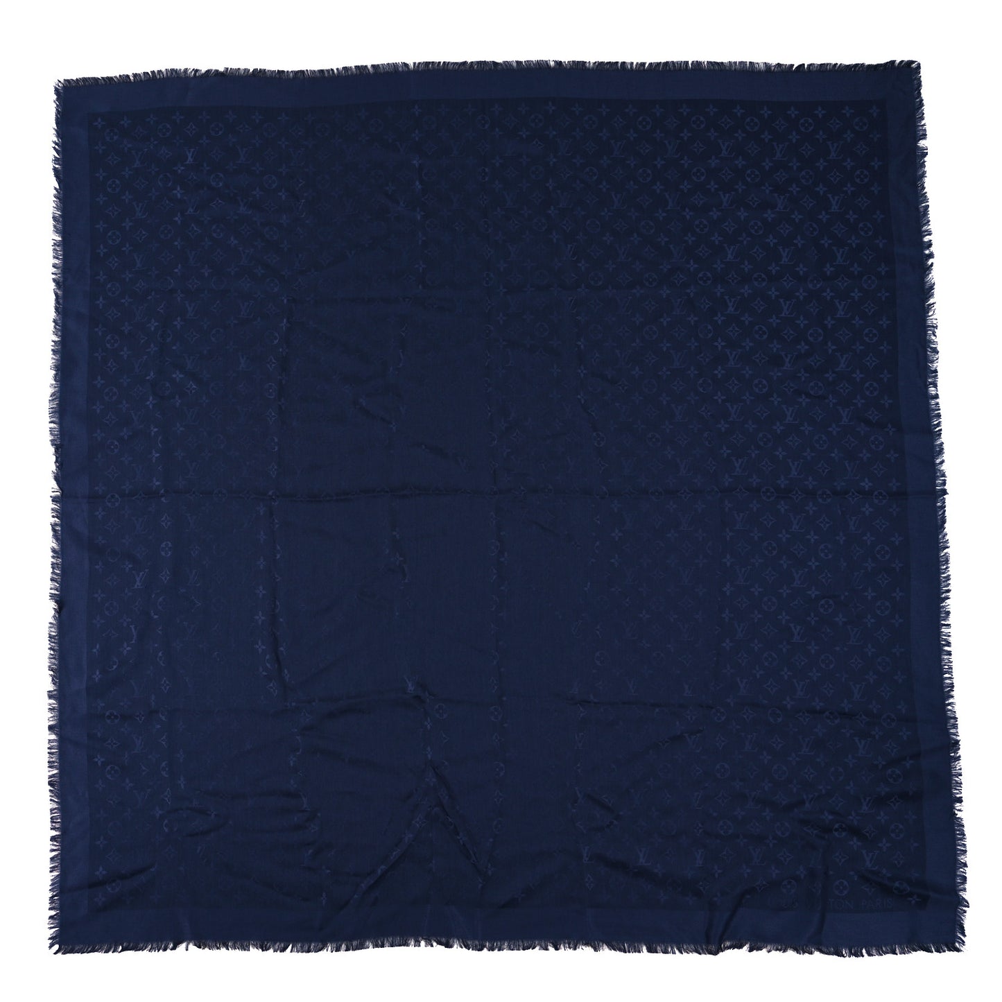 Silk Wool Monogram Shawl Night Blue