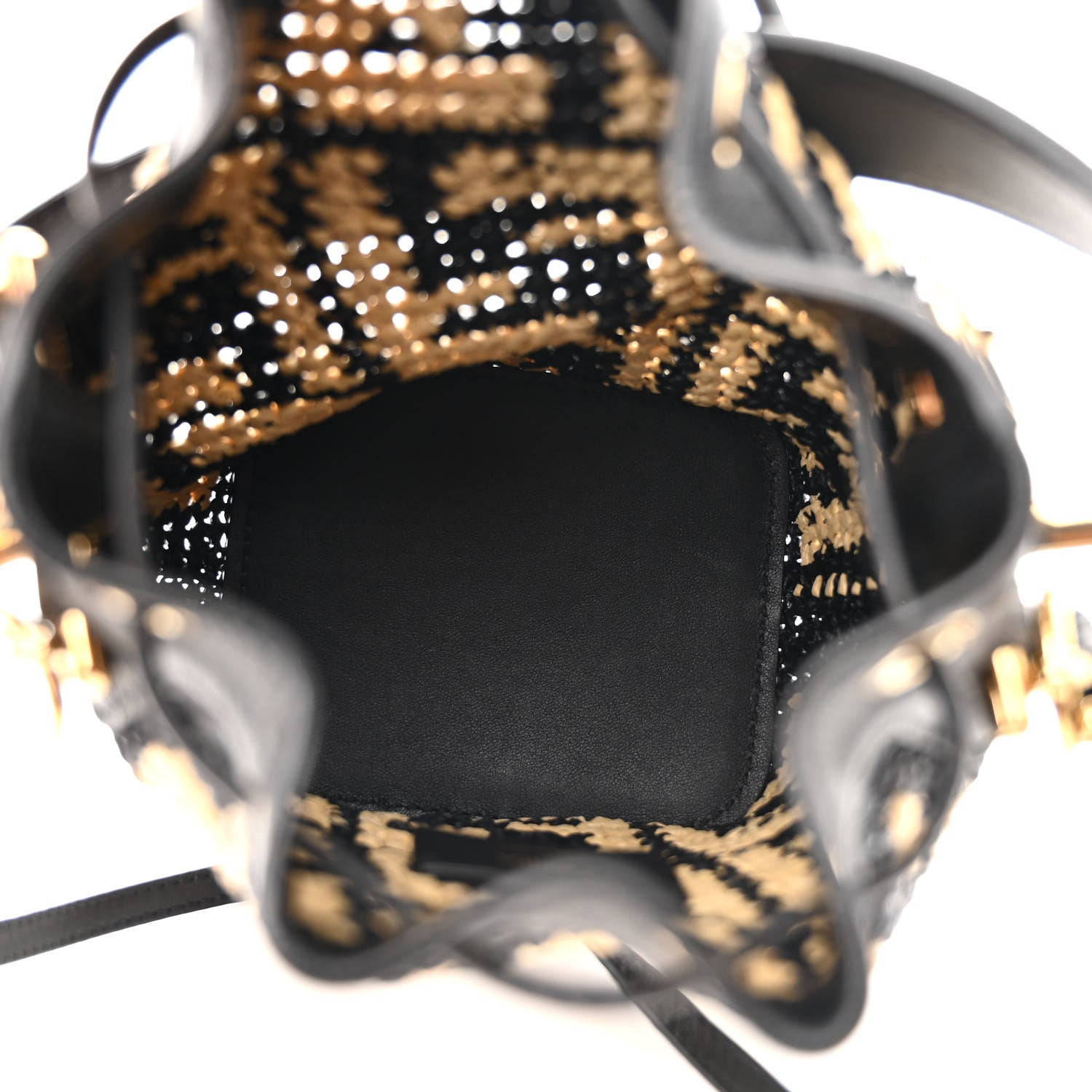 Fendi Raffia Vitello Seta F is Fendi FF Woven Mini Mon Tresor Bucket Bag Black Natural 4 of 9