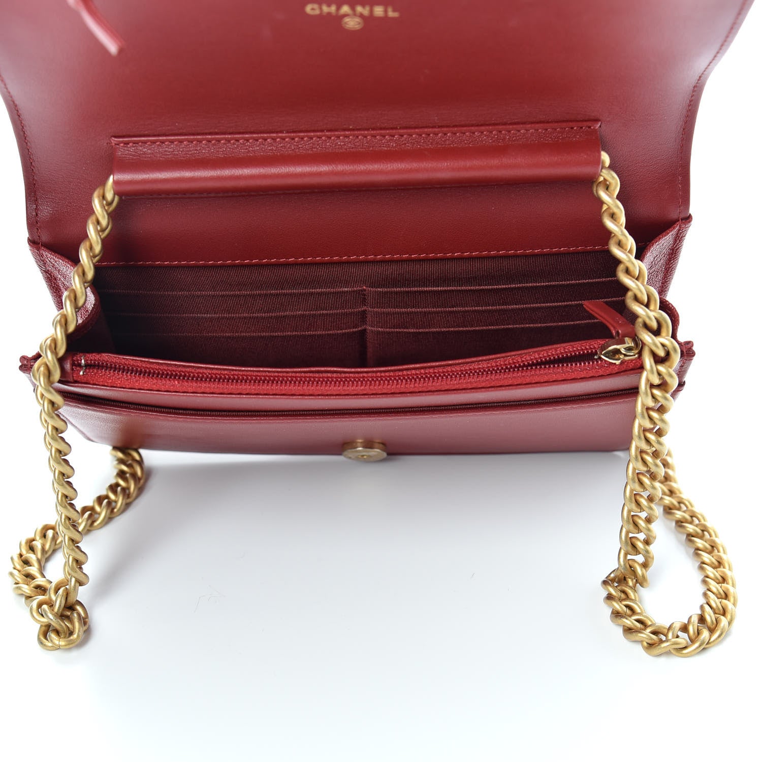 Chanel Caviar Quilted Boy Wallet On Chain WOC Red 5 of 11