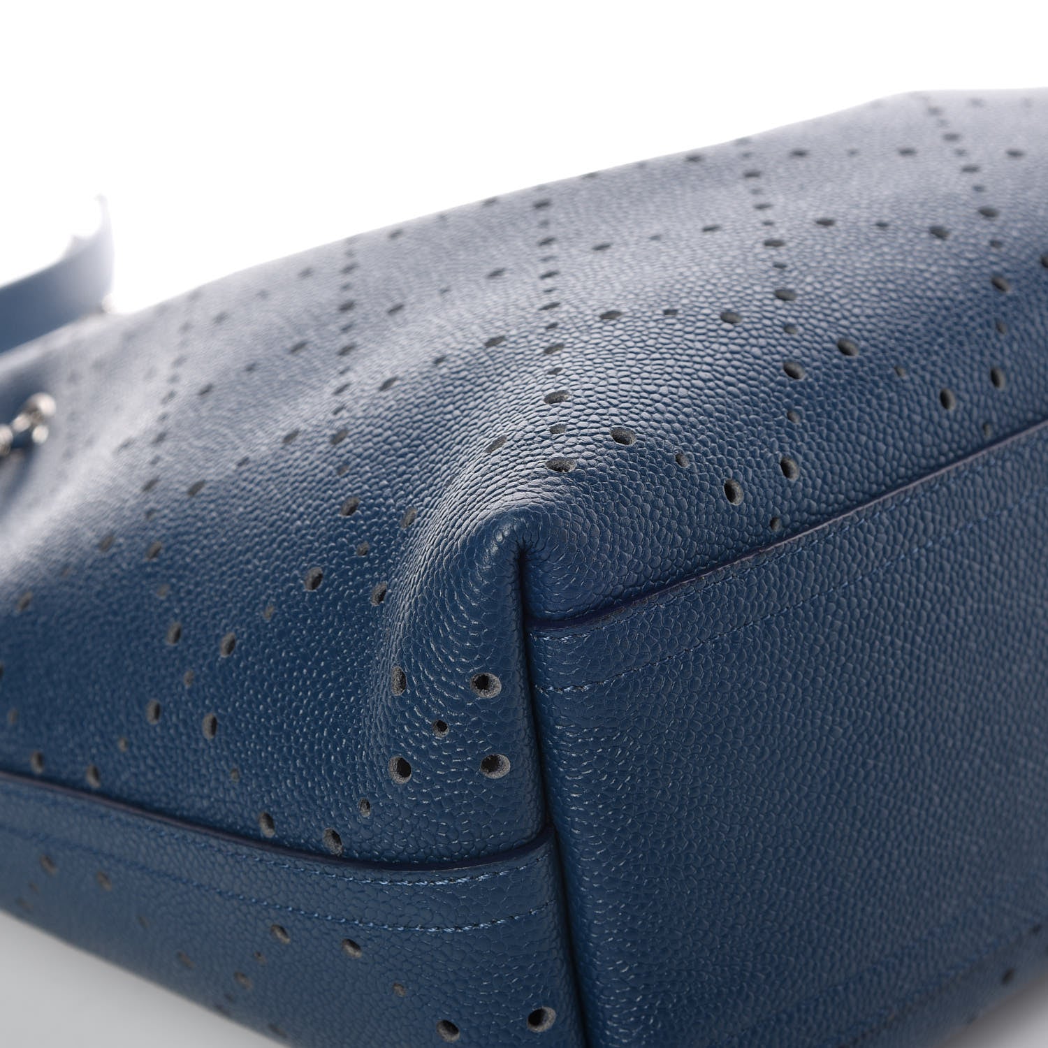 Chanel Caviar Perforated Large Drawstring CC Bag Blue 13 of 13