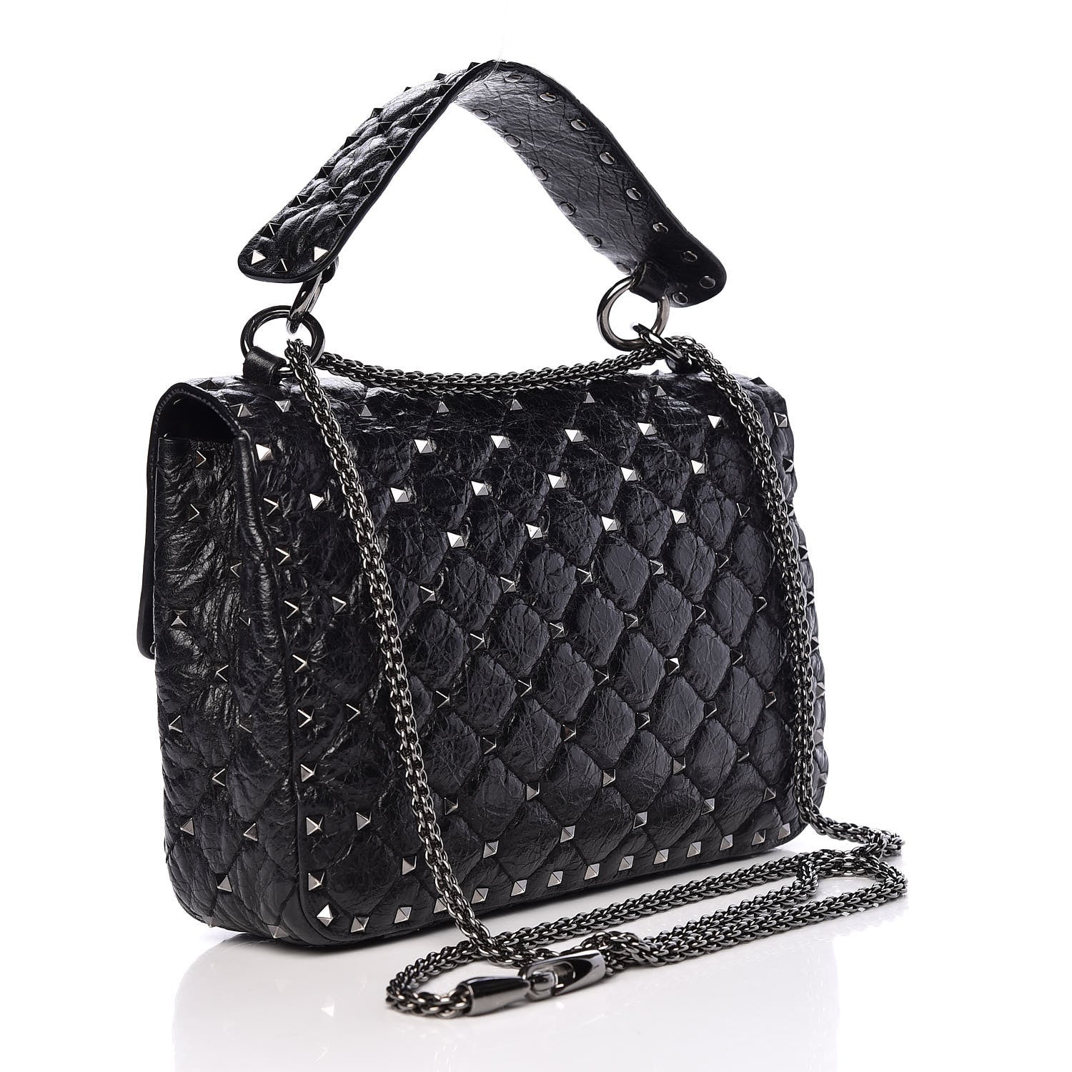 Valentino Garavani Craquele Nappa Medium Rockstud Spike Shoulder Bag Black 3 of 24