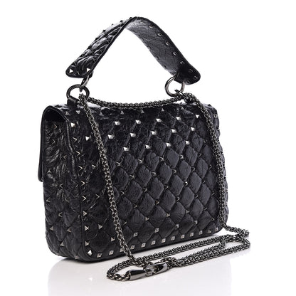 Valentino Garavani Craquele Nappa Medium Rockstud Spike Shoulder Bag Black 3 of 24