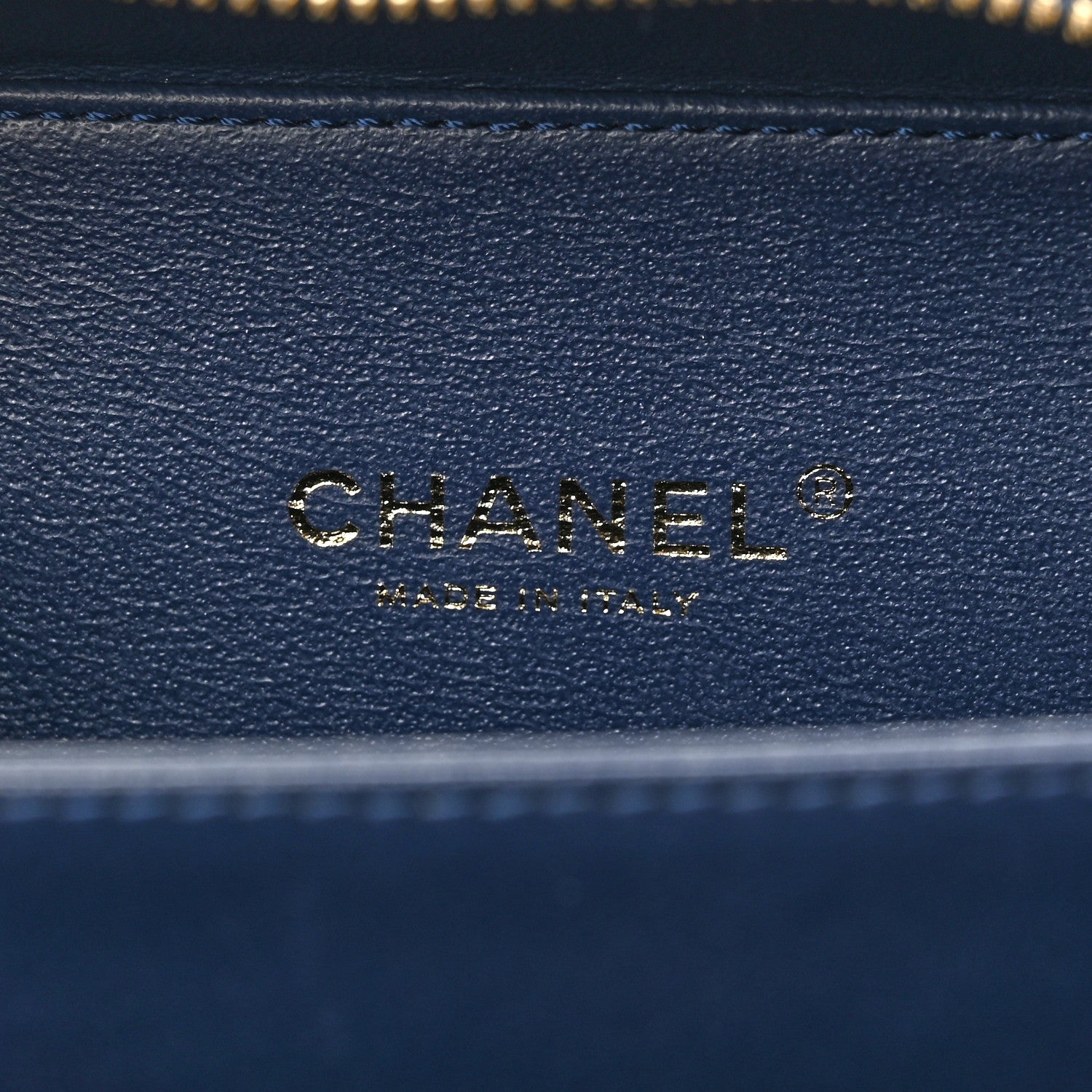 Chanel Tweed Snakeskin Quilted Small CC Filigree Vanity Case Navy Multicolor 6 of 10