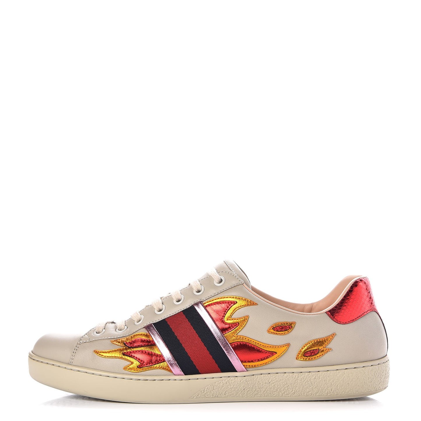 Calfskin Ayers Web Flames Embroidered Mens Ace Sneakers 9 Off White