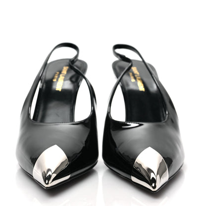 Saint Laurent Patent Cap Toe Vesper Slingback Pumps 38.5 Black 2 of 7