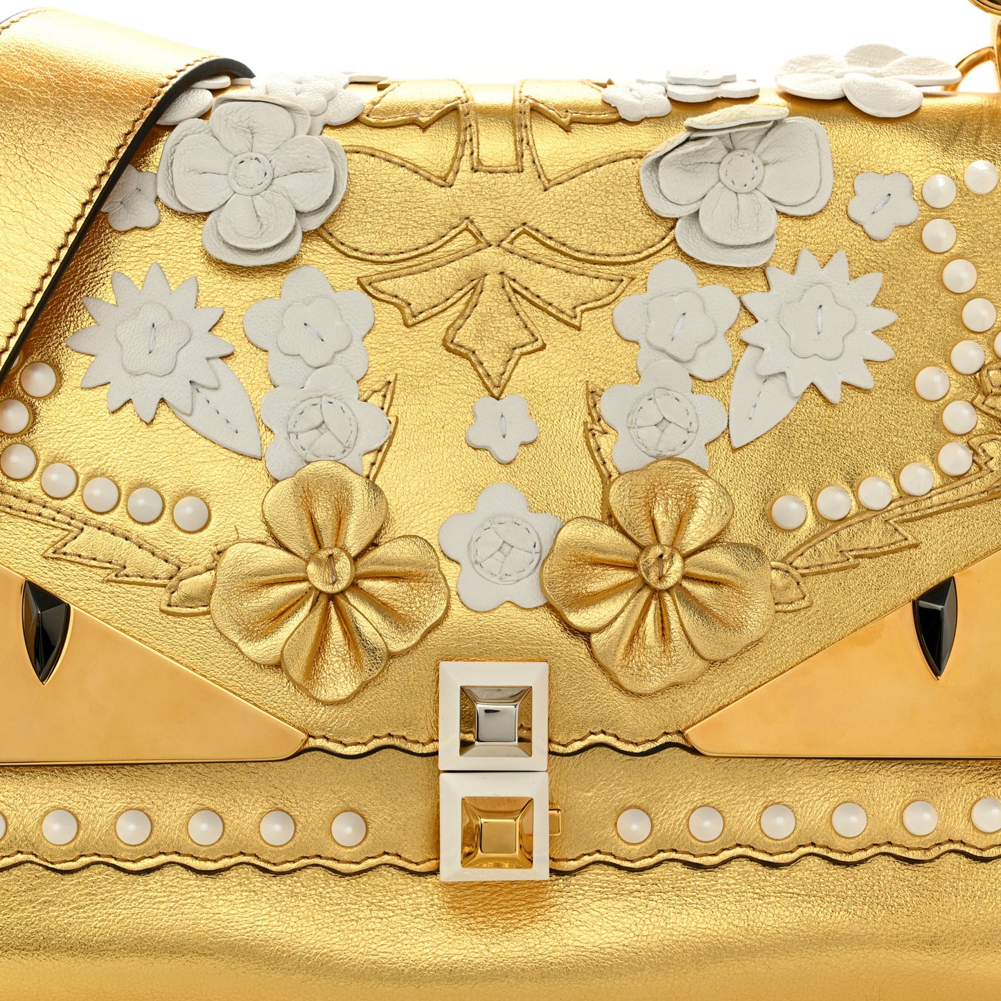 Metallic Calfskin Wonder Monster Kan I Shoulder Bag Gold