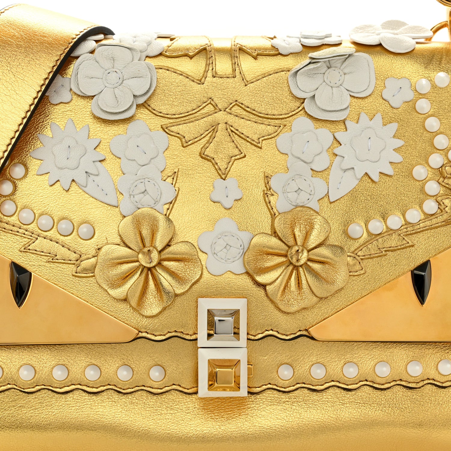 Fendi Metallic Calfskin Wonder Monster Kan I Shoulder Bag Gold 8 of 11