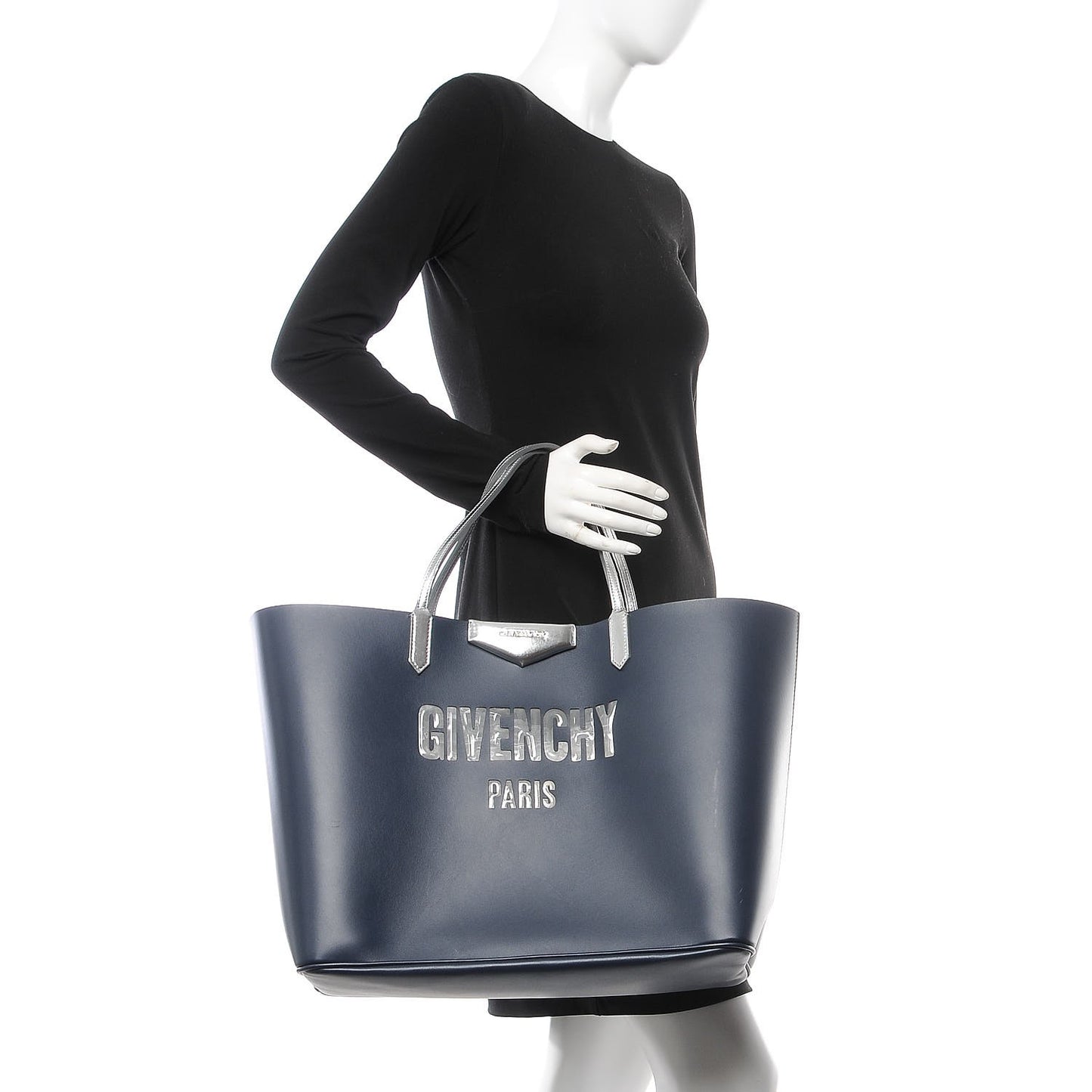Calfskin Large Antigona Tote Night Blue Silver