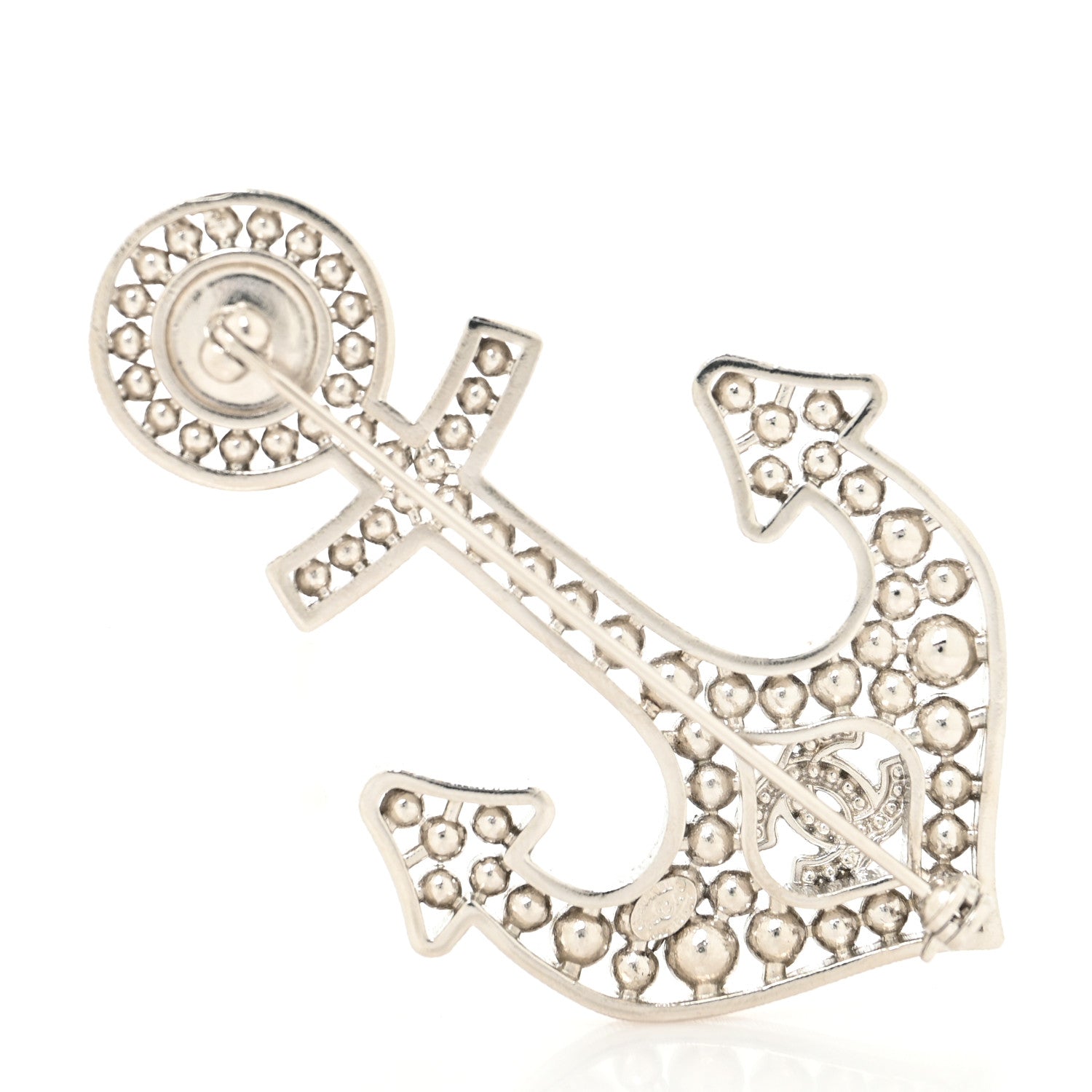 Chanel Crystal Pearl CC Anchor Brooch Silver 2 of 3