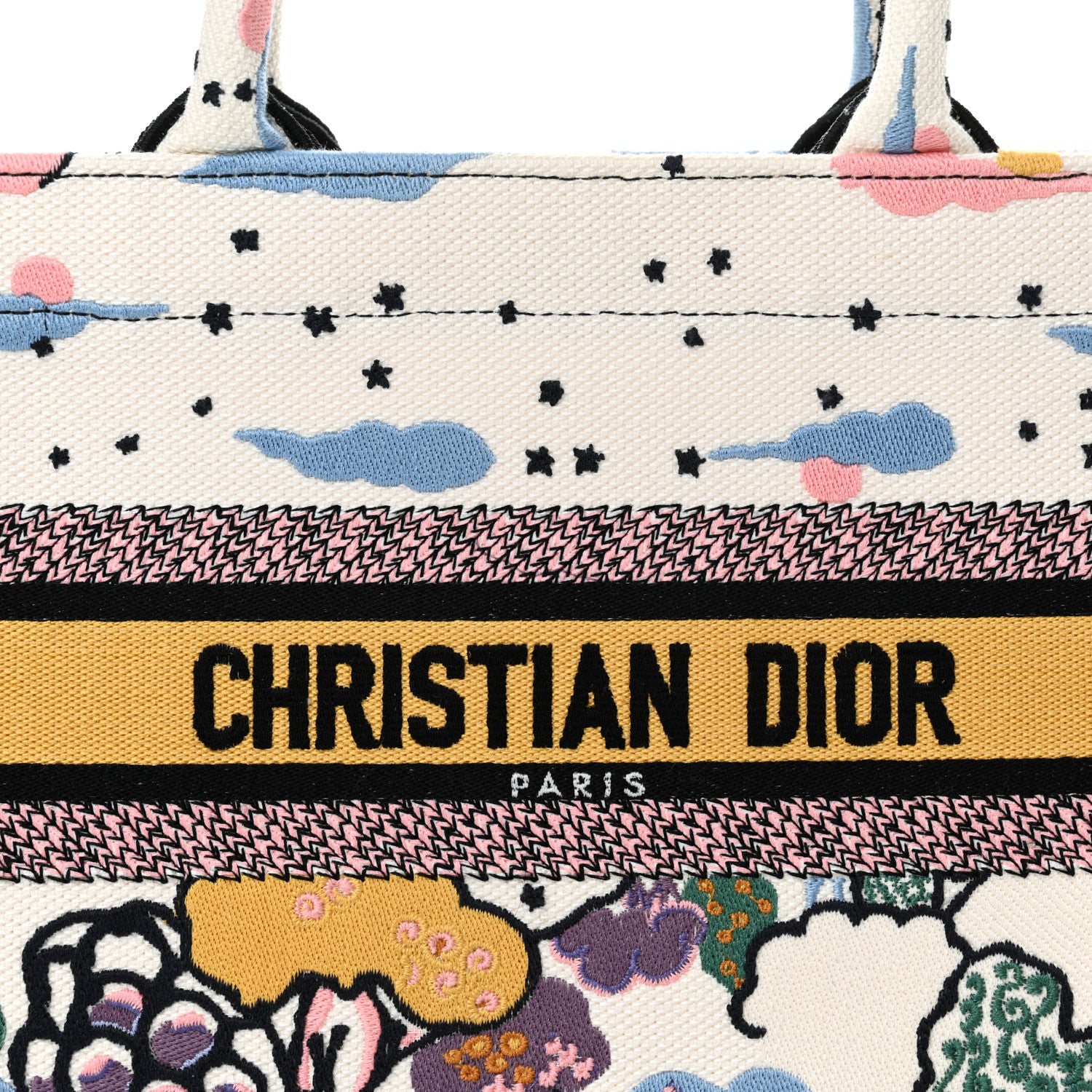 Christian Dior Canvas Embroidered Ciel De Reve Small Book Tote Latte Multicolor 8 of 15