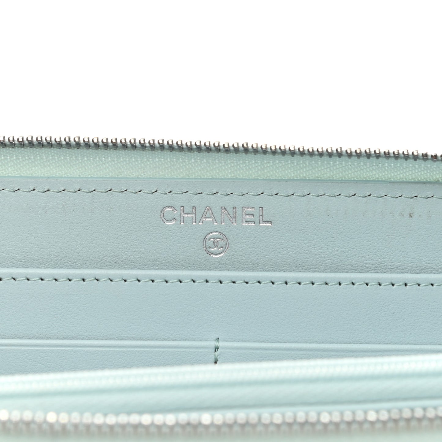 Caviar Quilted Large Gusset Zip Around Wallet Light Blue