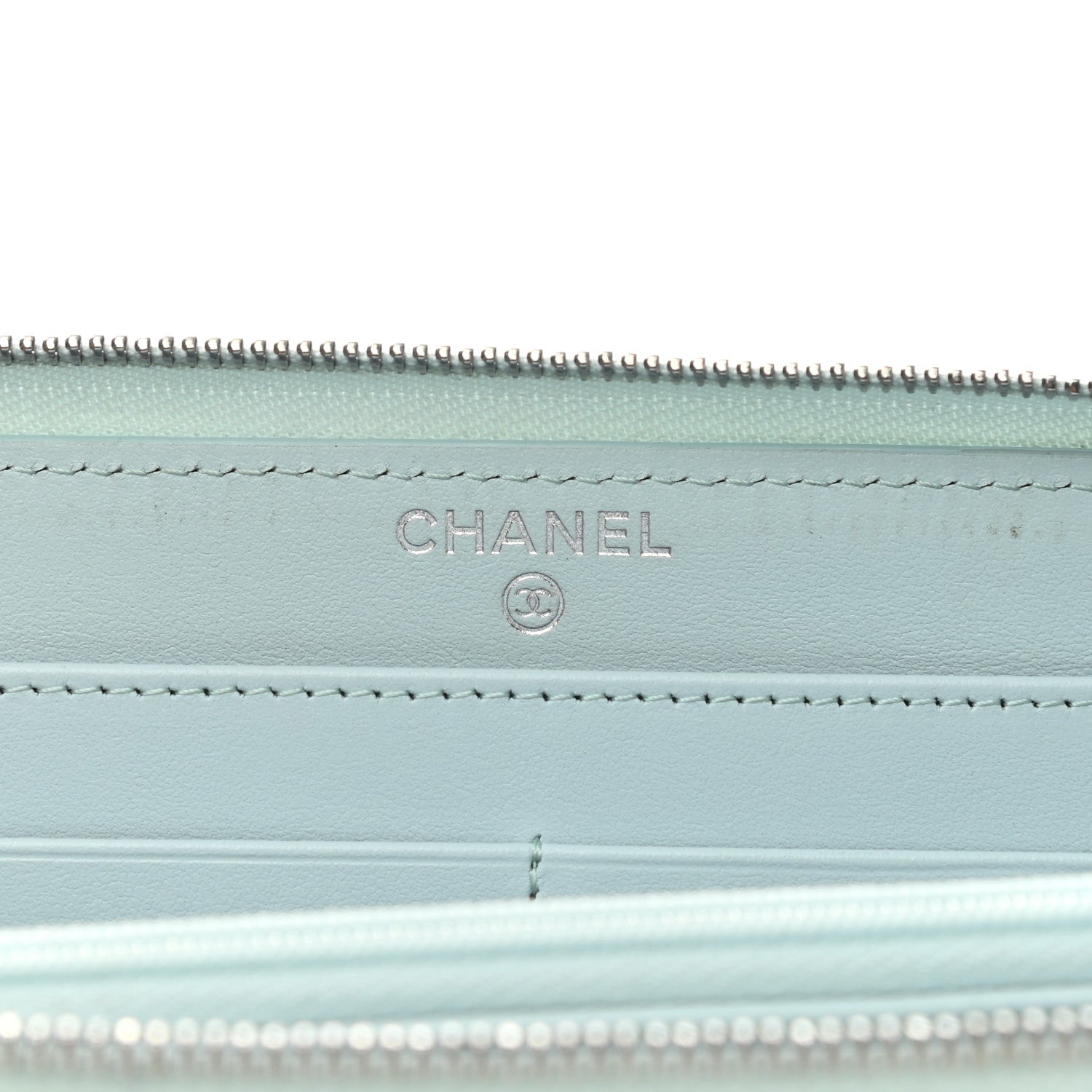 Chanel Caviar Quilted Large Gusset Zip Around Wallet Light Blue 6 of 9