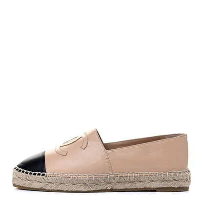 Chanel Lambskin CC Espadrilles 38 Beige Black 1 of 7