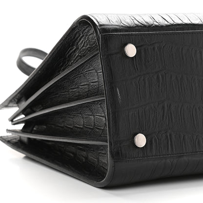 Saint Laurent Calfskin Crocodile Embossed Small Sac de Jour Black 6 of 7