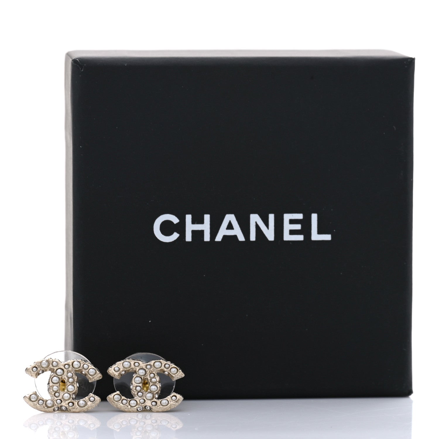 Chanel Metal Graduated Pearl Crystal CC Earrings Light Gold 5 of 5