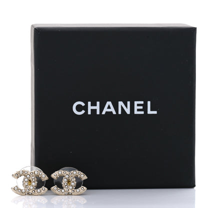 Chanel Metal Graduated Pearl Crystal CC Earrings Light Gold 5 of 5
