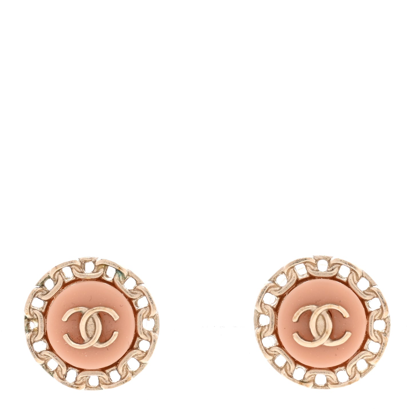 Resin Chain CC Round Earrings Gold Pink