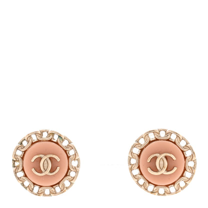Chanel Resin Chain CC Round Earrings Gold Pink 1 of 5