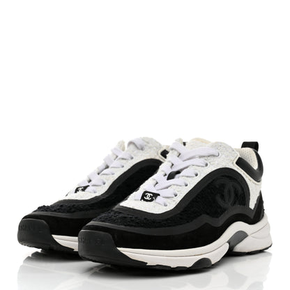 Chanel Tweed Suede Calfskin CC Sneakers 37 Black White 3 of 9