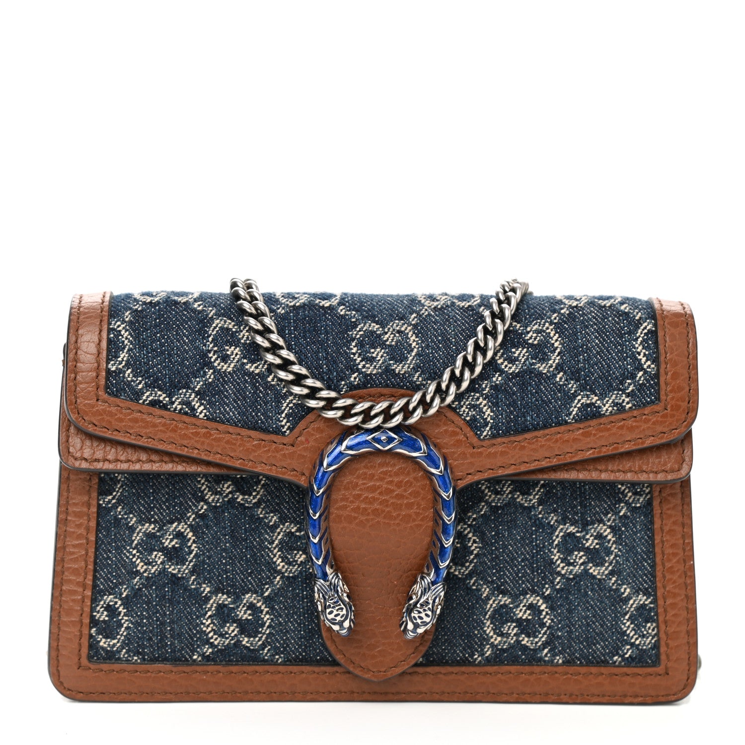 Gucci New Denim GG Monogram Dollar Calfskin Enamel Super Mini Dionysus Shoulder Bag Blue Tea Cuir Epilog Electric Blue 1 of 10