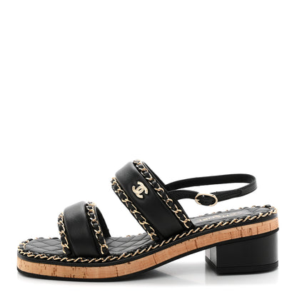 Chanel Lambskin Cork Chain Sandals 38 Black 1 of 9