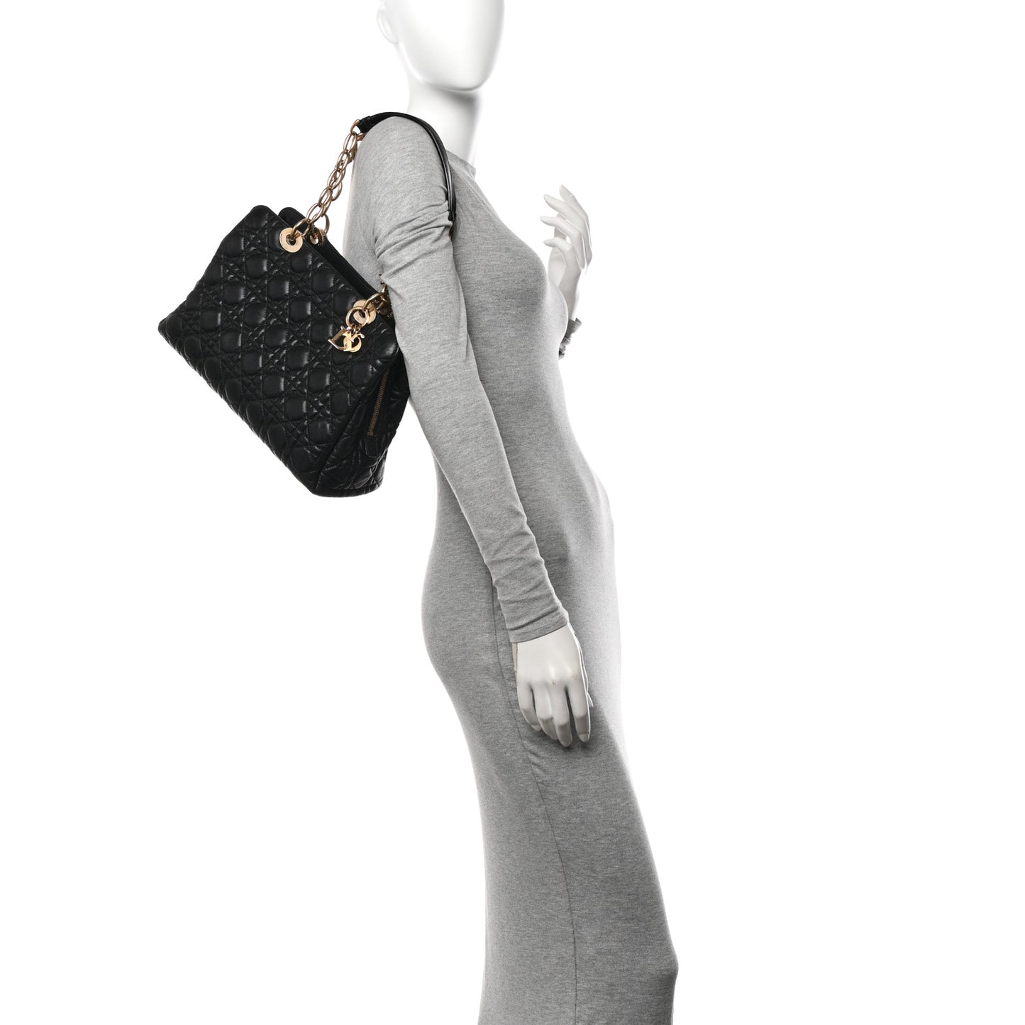Lambskin Cannage Small Dior Soft Zipped Shopping Tote Black