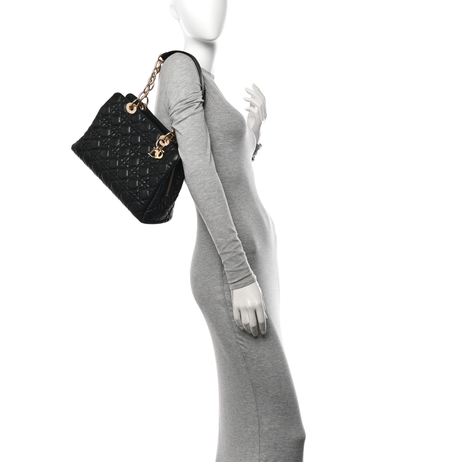 Christian Dior Lambskin Cannage Small Dior Soft Zipped Shopping Tote Black 2 of 10