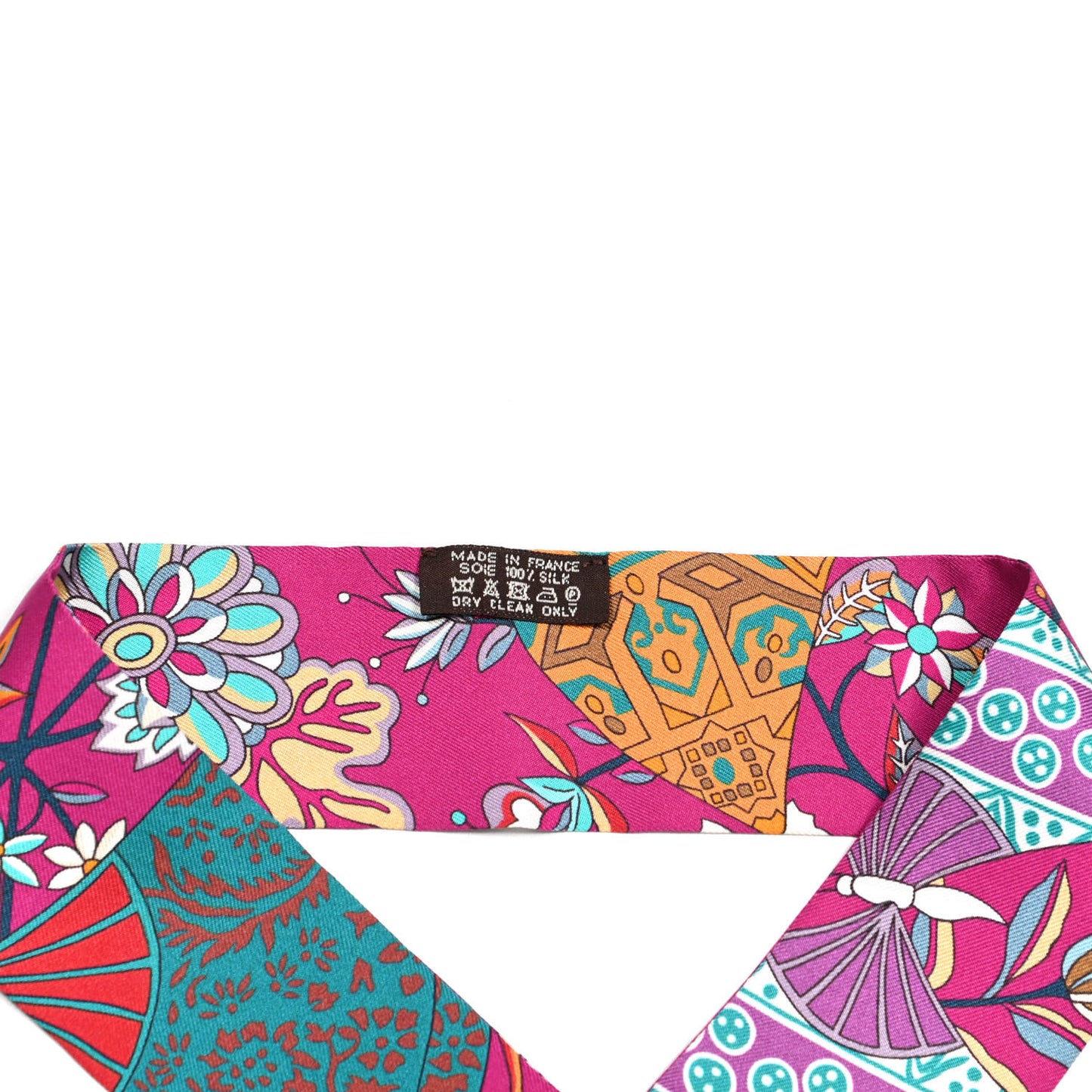 Silk Fleurs et Papillons de Tissus Twilly Fuchsia Turquoise Beige