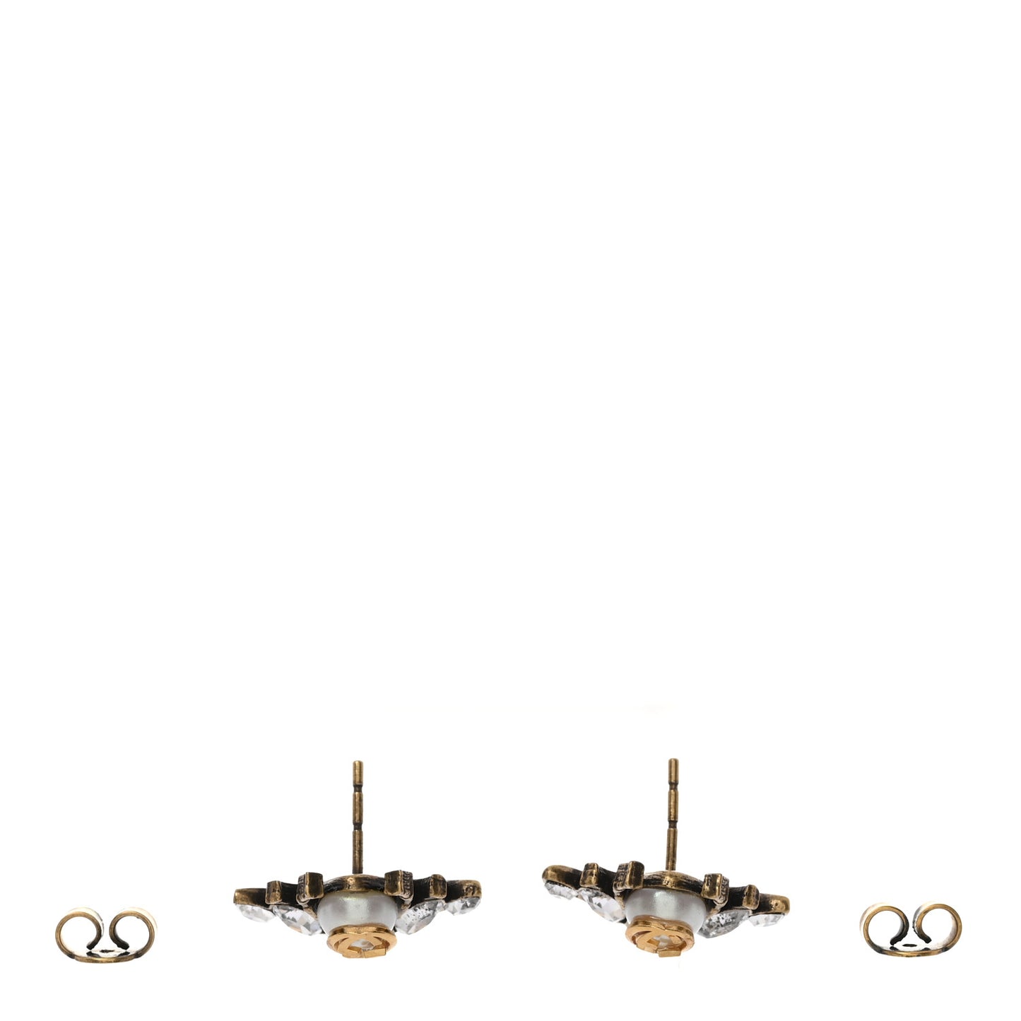 Crystal Pearl GG Bee Earrings Gold