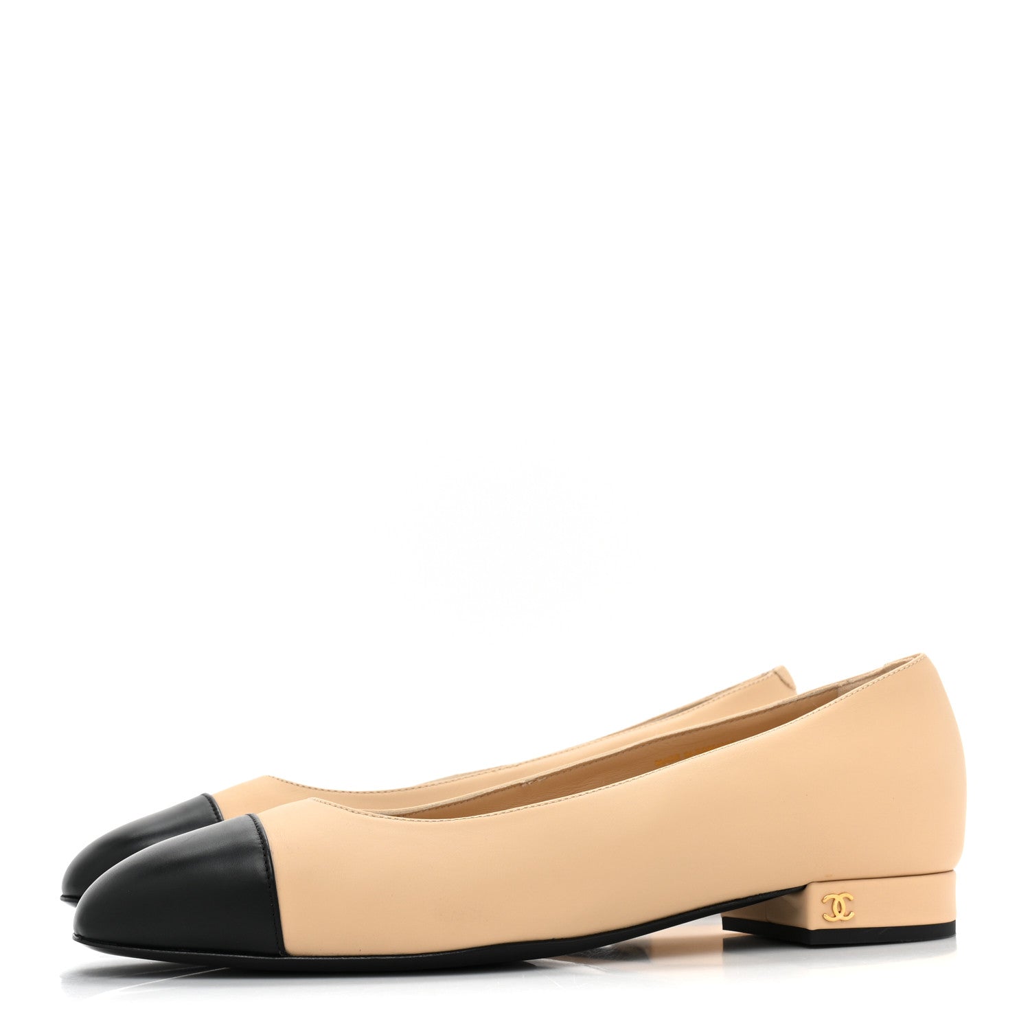 Chanel Lambskin Cap Toe CC Uniform Ballerina Flats 40 Beige Black 3 of 12