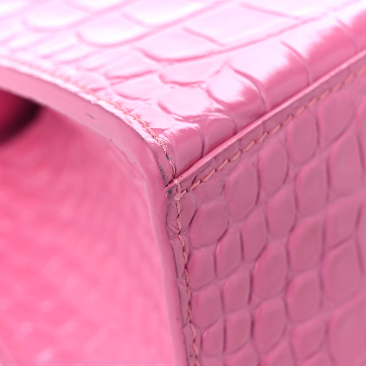 Shiny Calfskin Crocodile Embossed Small Hourglass Top Handle Bag Baby Pink