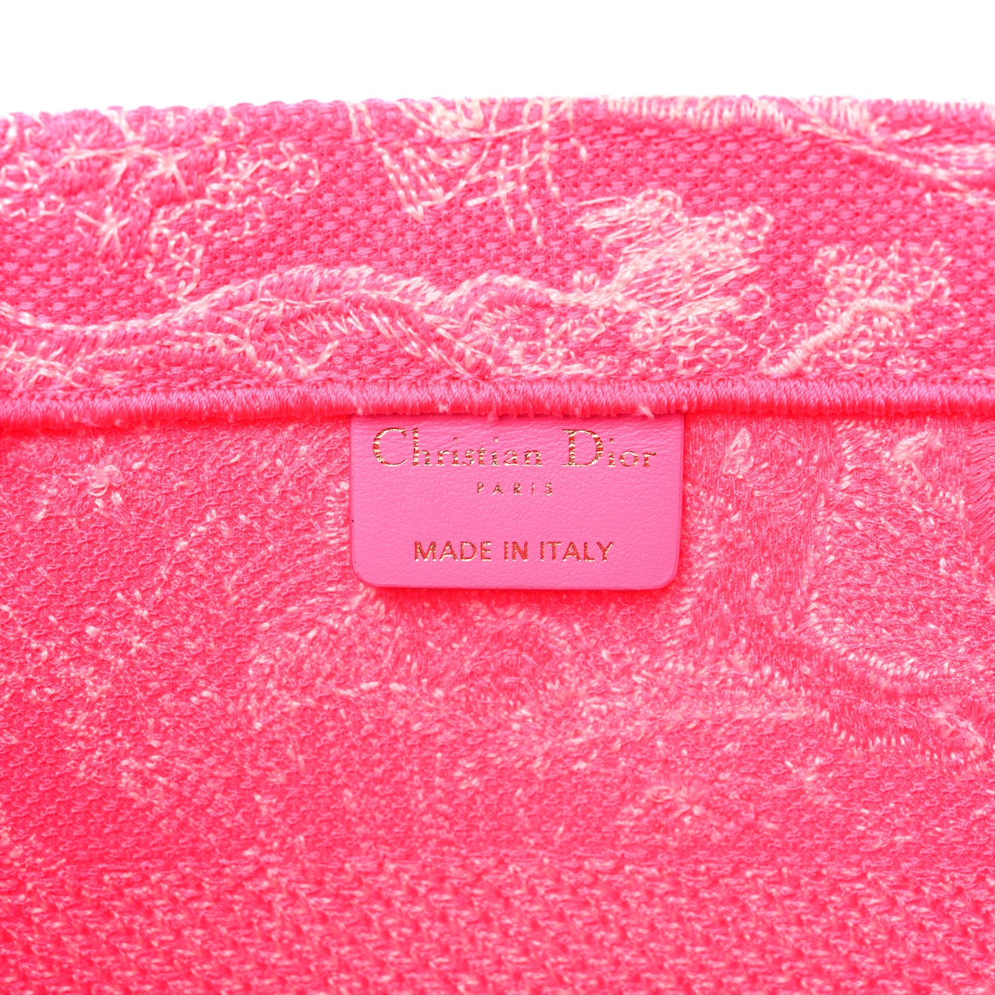 Canvas Embroidered Medium Toile De Jouy Reverse Book Tote Fluorescent Pink