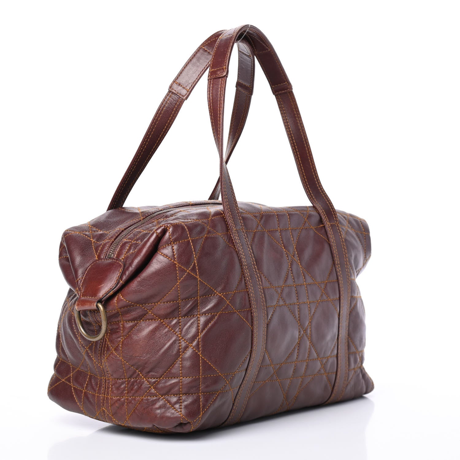 Christian Dior Lambskin Cannage Satchel Brown 2 of 4