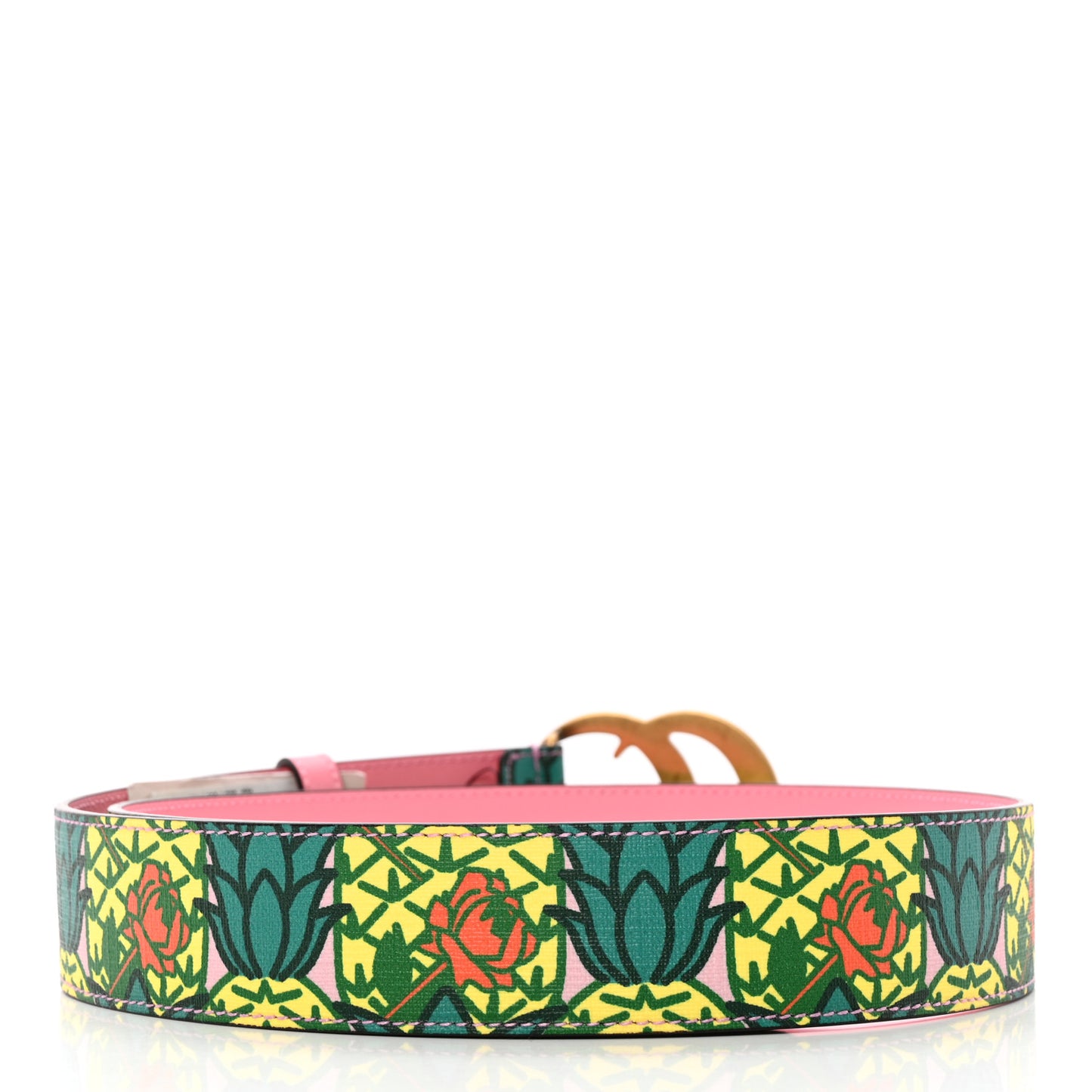 Supreme Canvas Textured Dollar Calfskin Pineapple Rose Double G 40mm Belt 90 36 Yellow Green Butter Pink