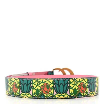 Gucci Supreme Canvas Textured Dollar Calfskin Pineapple Rose Double G 40mm Belt 90 36 Yellow Green Butter Pink 2 of 7