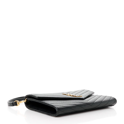 Saint Laurent Grain De Poudre Matelasse Chevron Monogram Envelope Clutch Black 4 of 11